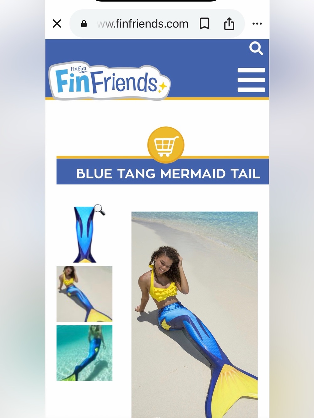FinFun Blue Tang mermaid tail blue scale print and a yellow fluke Child Size 8 - Picture 6 of 6